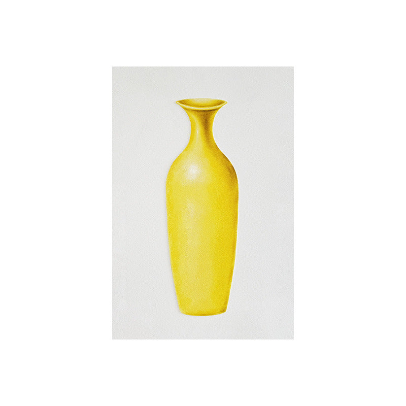 Minimalist Yellow Ceramic Vase Wall Art on Sandstone Canvas