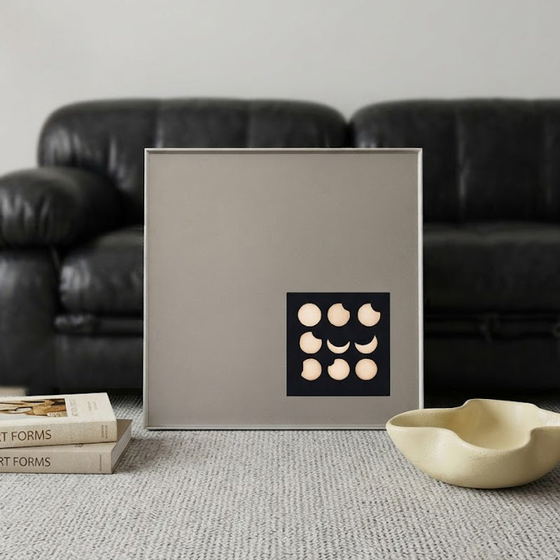 Square Stainless Steel Moon Phase Wall Artwork, Silver Frame