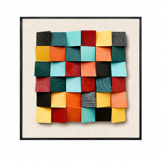 Framed Geometric Pine Wood Wall Decor, Multicolor 19.69 in