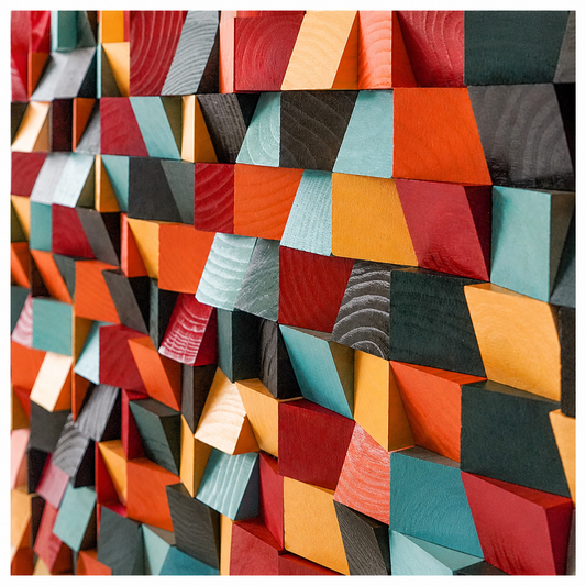 Framed Geometric Pine Wood Wall Decor, Multicolor 19.69 in