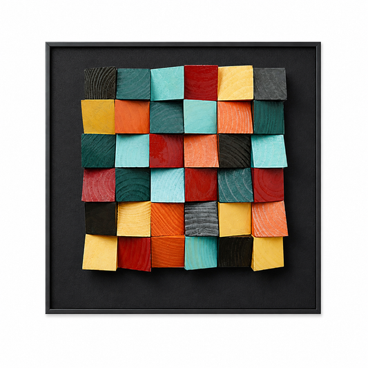Dimensional Multicolor Wood Square Wall Art with Black Frame
