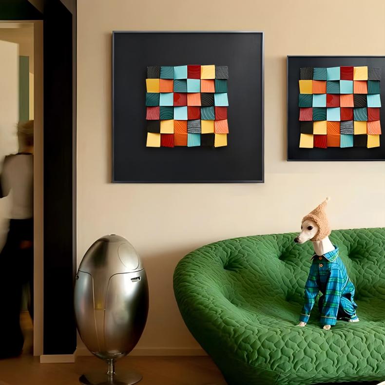 Dimensional Multicolor Wood Square Wall Art with Black Frame