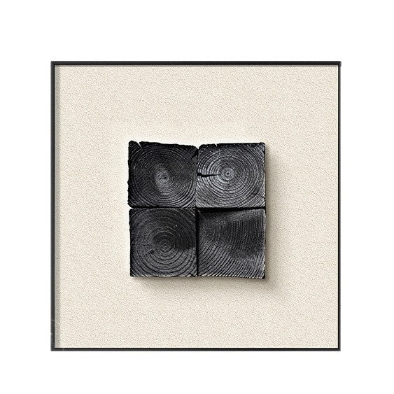 Modern Abstract Square Tree Ring Wall Decor with Black Frame