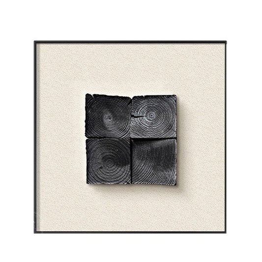 Modern Abstract Square Tree Ring Wall Decor with Black Frame