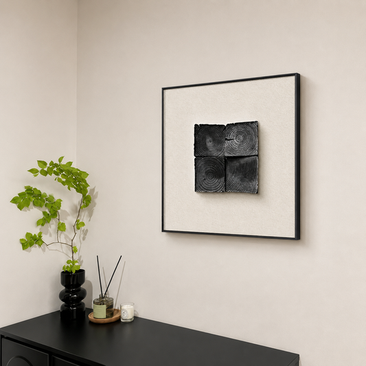 Modern Abstract Square Tree Ring Wall Decor with Black Frame
