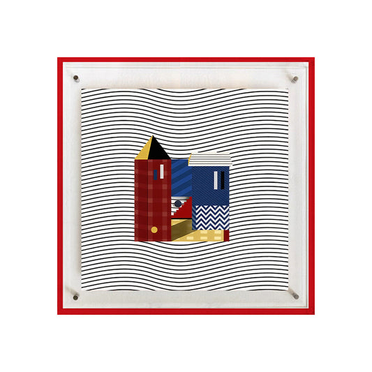 Square Colorblock Abstract Art with Red Border Acrylic Shadow Box